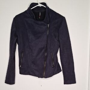 Elegant Women's Dark Blue Leather Jacket